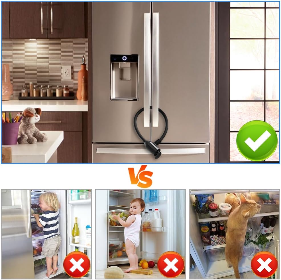 eLinkSmart 40cm Cable Lock for French Door Fridge - Waterproof Refrigerator Lock with Fingerprint Bluetooth App Access