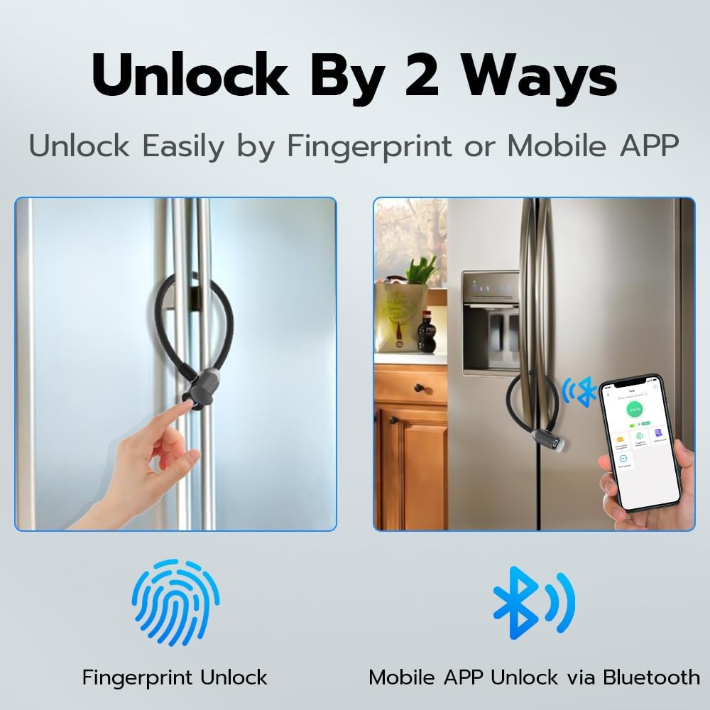 eLinkSmart 40cm Cable Lock for French Door Fridge - Waterproof Refrigerator Lock with Fingerprint Bluetooth App Access