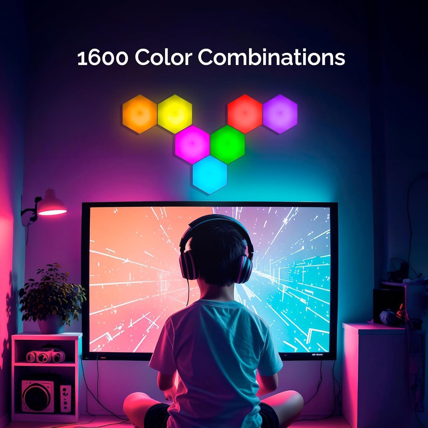 Emberela HEXlights Sensory Lights for Kids - 7pk Touch Hexagon Lights with Remote Control - Autism-Friendly Wall Lights with Table Stand