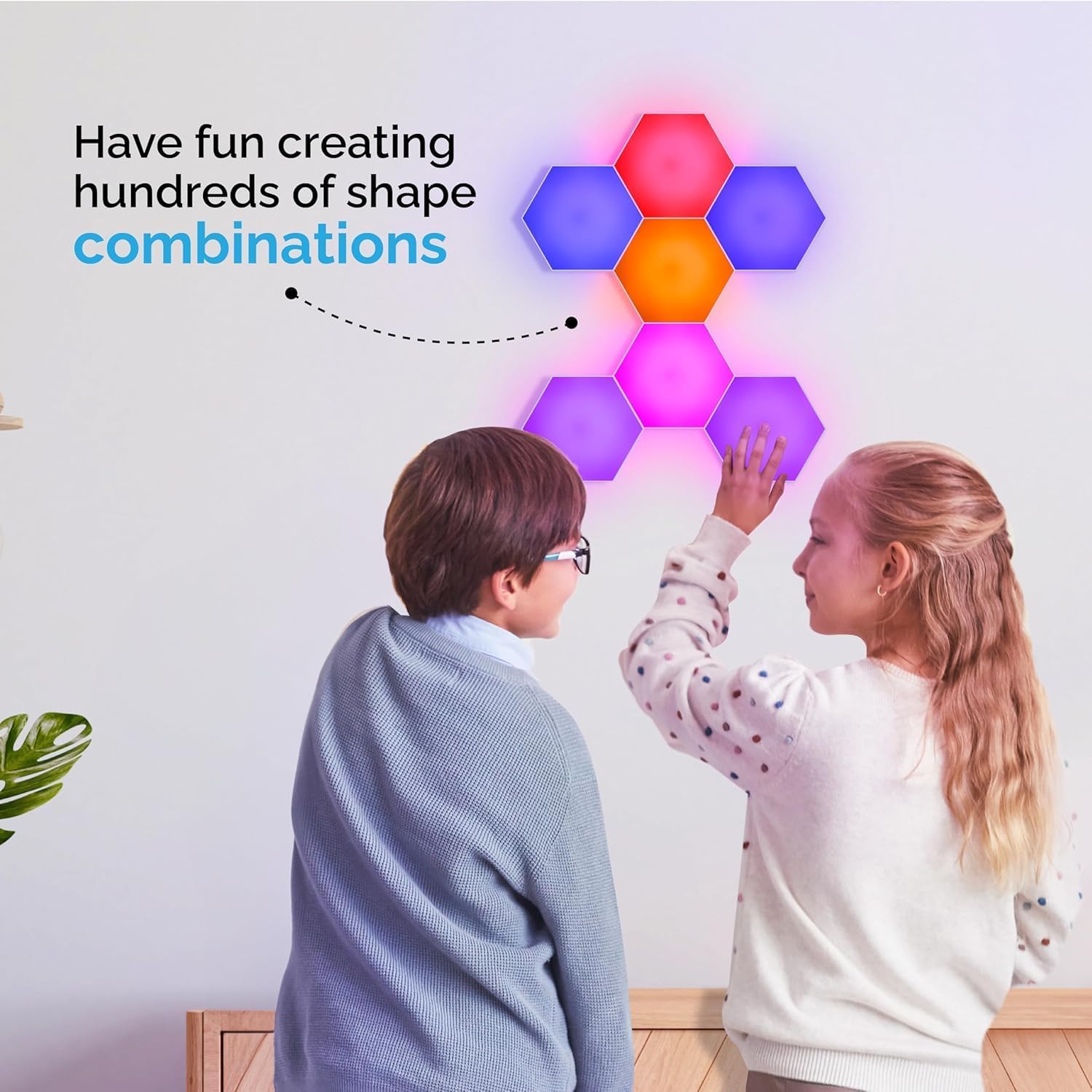 Emberela HEXlights Sensory Lights for Kids - 7pk Touch Hexagon Lights with Remote Control - Autism-Friendly Wall Lights with Table Stand