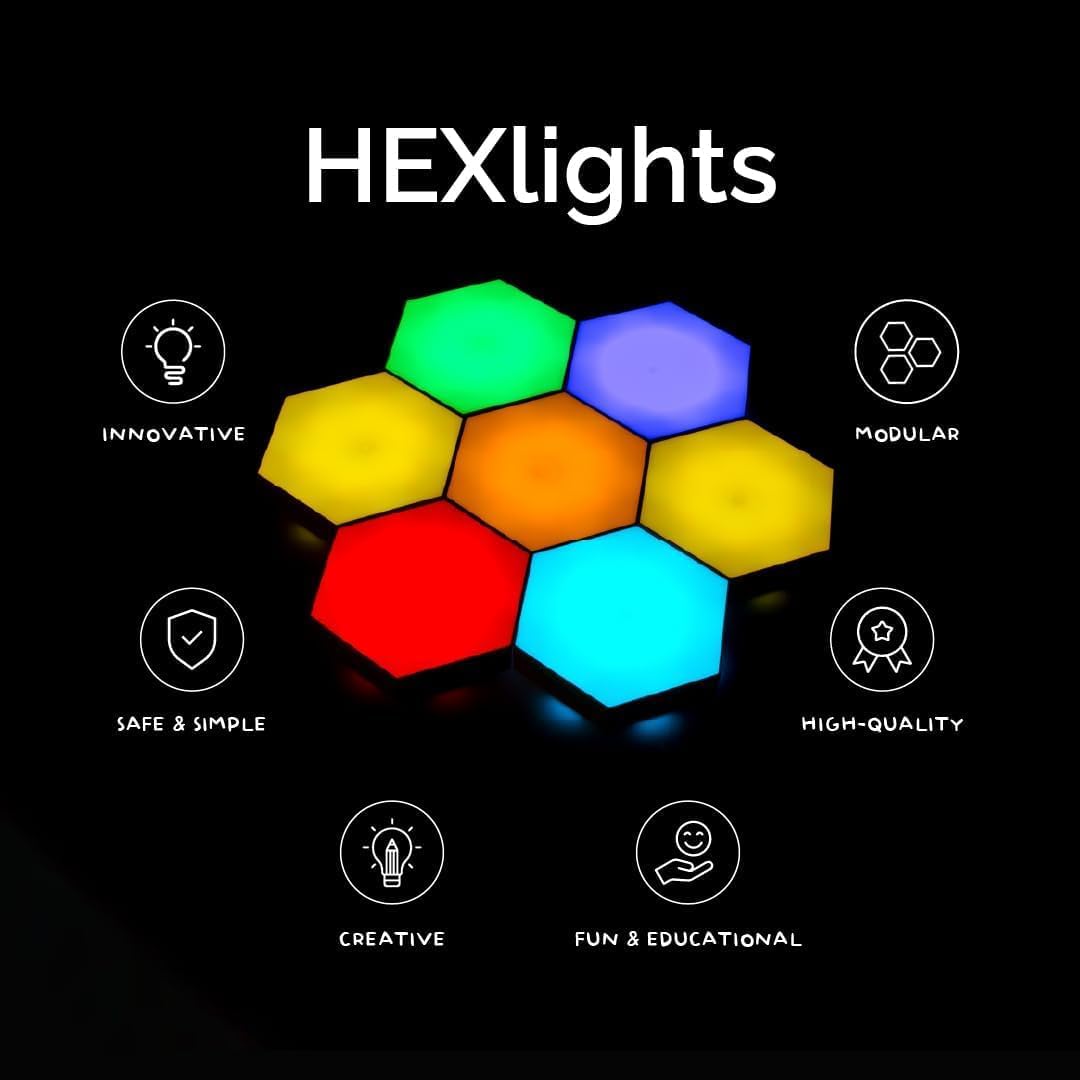 Emberela HEXlights Sensory Lights for Kids - 7pk Touch Hexagon Lights with Remote Control - Autism-Friendly Wall Lights with Table Stand