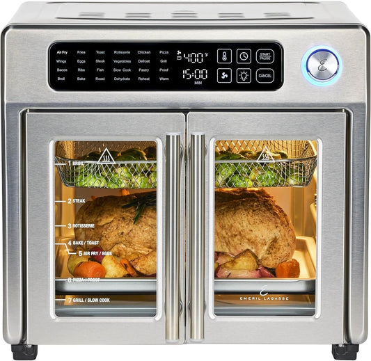 Emeril Lagasse 26QT French Door Air Fryer Toaster Oven Combo with 24 Cooking Functions & Digital Controls - Stainless Steel Finish, 7 Accessories