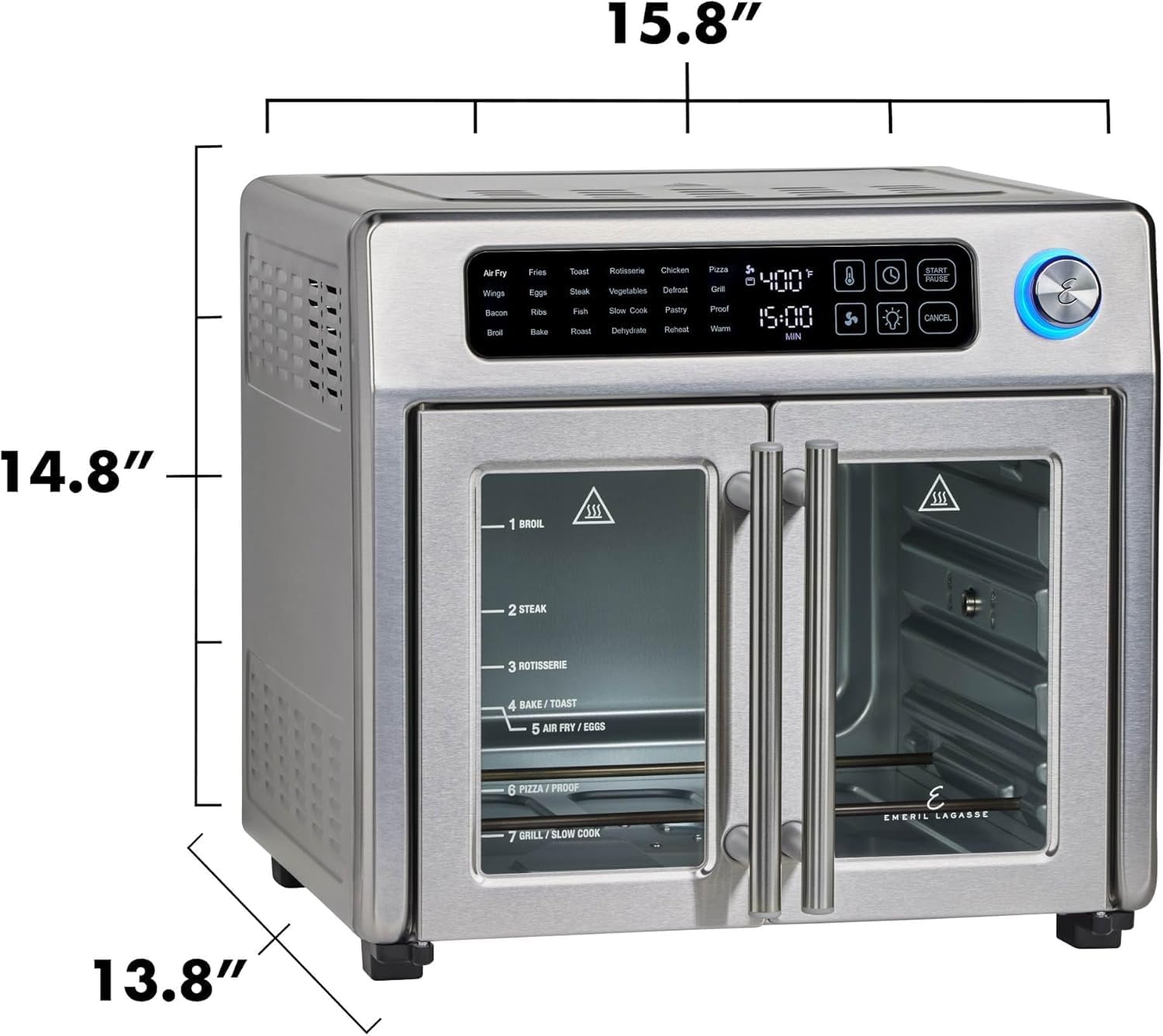 Emeril Lagasse 26QT French Door Air Fryer Toaster Oven Combo with 24 Cooking Functions & Digital Controls - Stainless Steel Finish, 7 Accessories