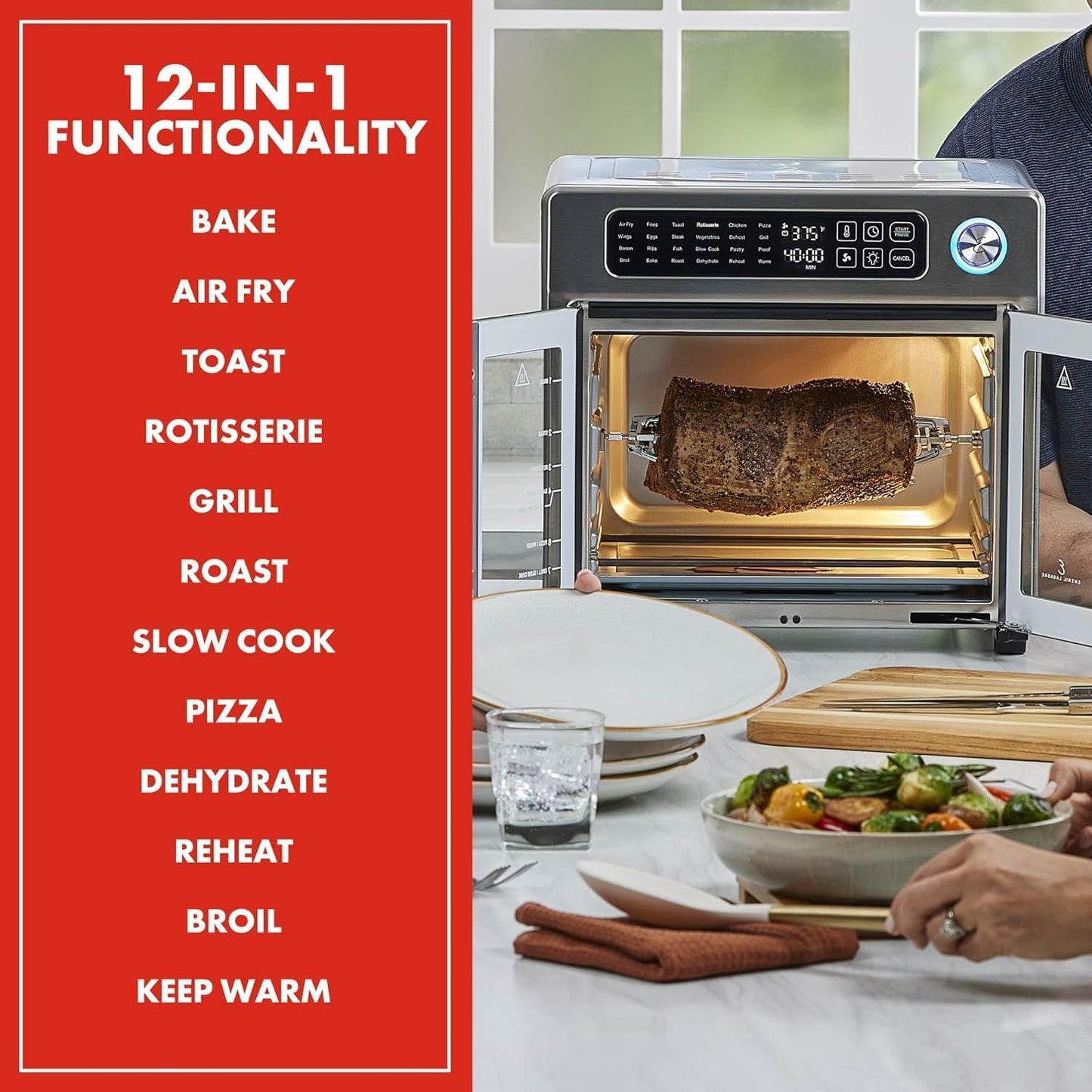 Emeril Lagasse 26QT French Door Air Fryer Toaster Oven Combo with 24 Cooking Functions & Digital Controls - Stainless Steel Finish, 7 Accessories