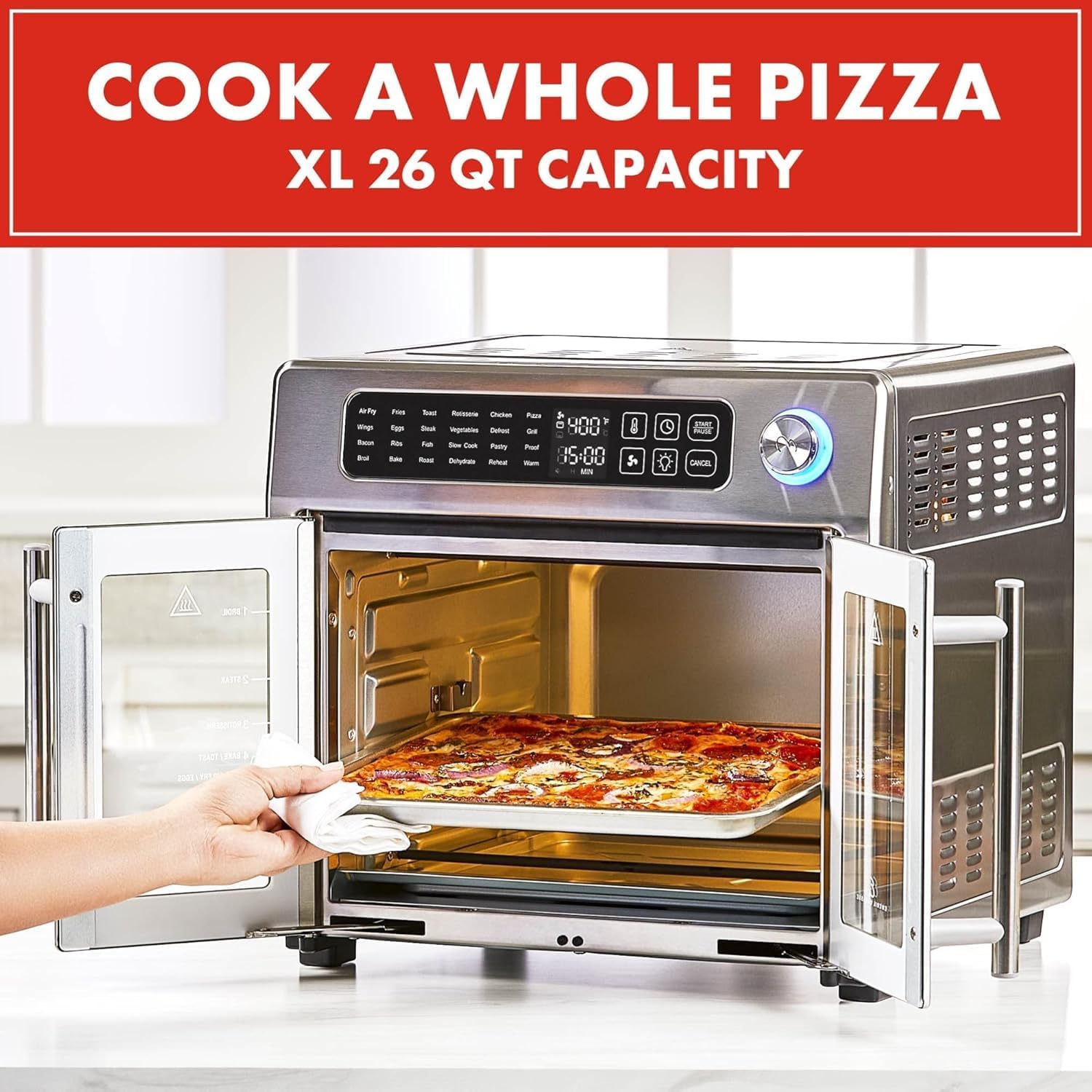 Emeril Lagasse 26QT French Door Air Fryer Toaster Oven Combo with 24 Cooking Functions & Digital Controls - Stainless Steel Finish, 7 Accessories