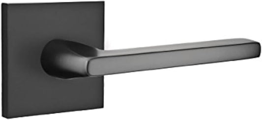 EMTEK Square Rosette Privacy Set with Helios Lever - Left Handed - 7 Finish Options - Flat Black - WildKart
