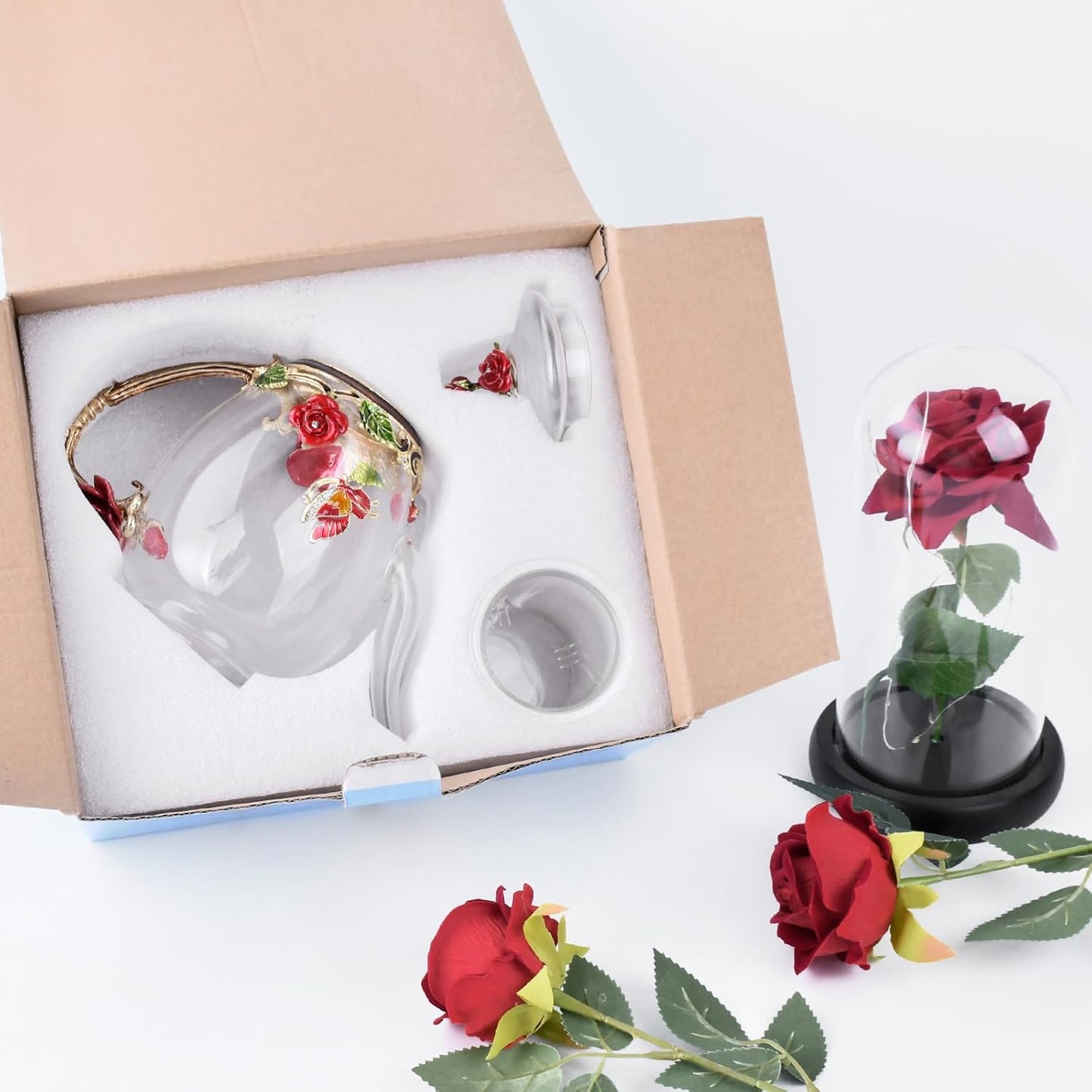 Enamel Glass Flower Tea Pot Set with Removable Infuser 30.4OZ - Perfect Gift for Women, Mom, Birthday