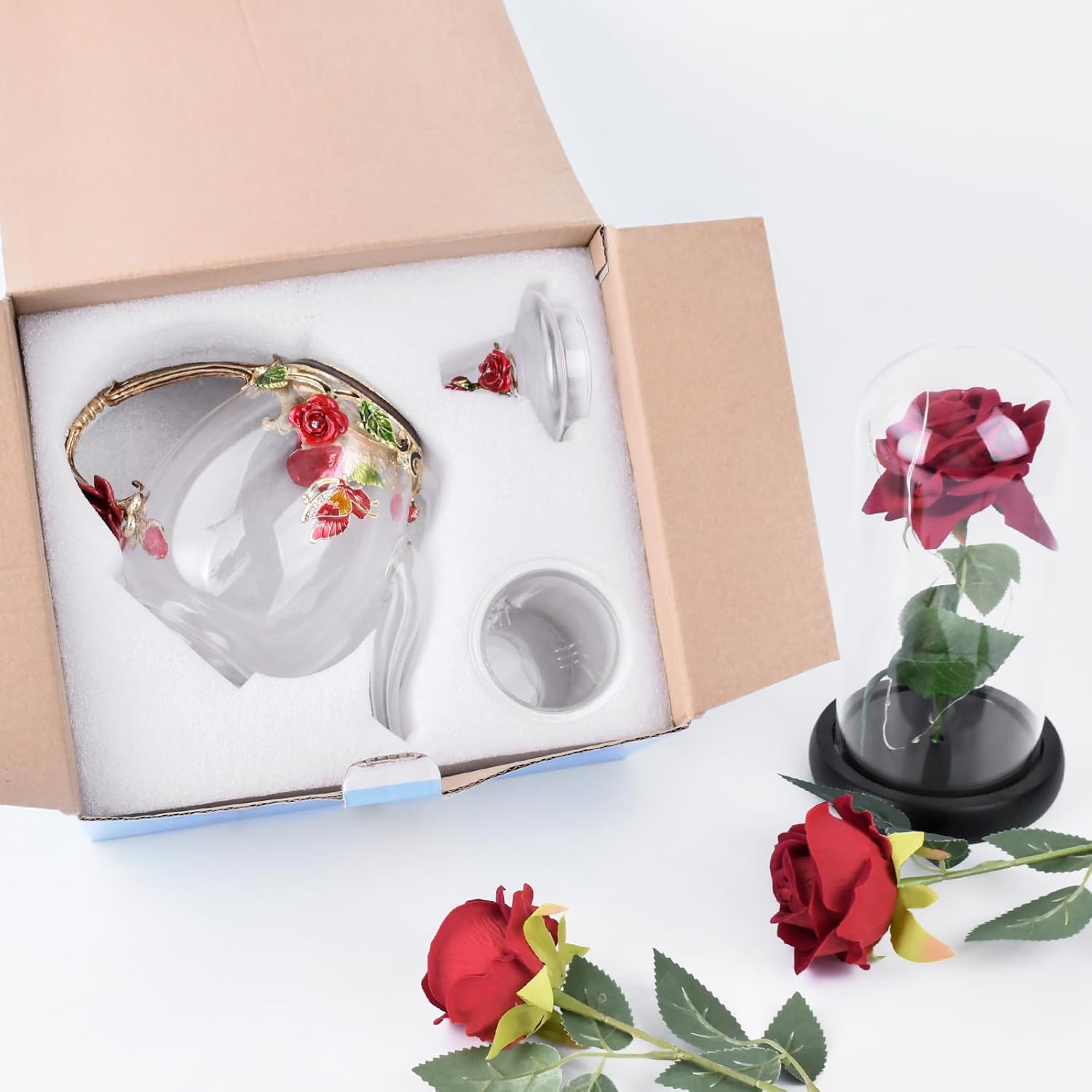 Enamel Glass Flower Tea Pot Set with Removable Infuser 30.4OZ - Perfect Gift for Women, Mom, Birthday