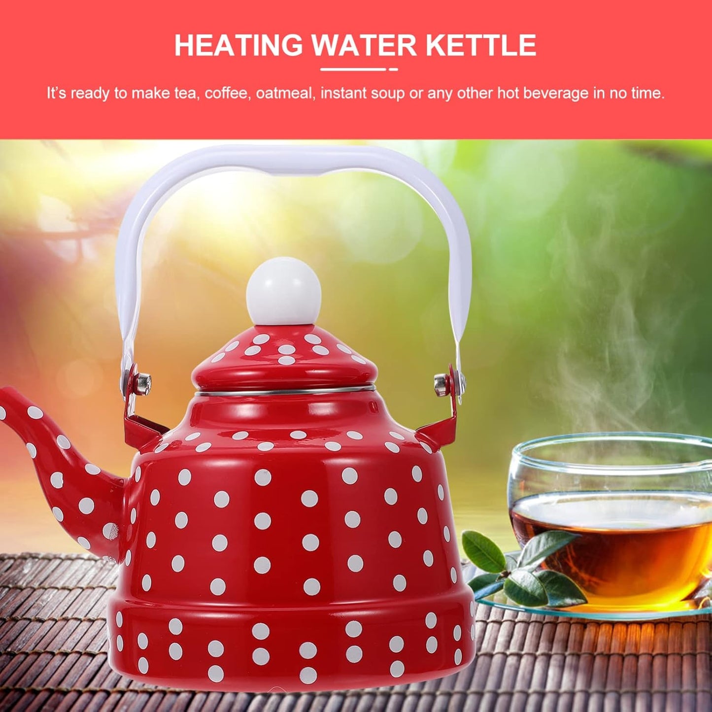 Enamel Stovetop Tea Kettle Set with Kungfu Teapot - Chinese Style Porcelain Tea Pot for Loose Leaves - Office and Home Use