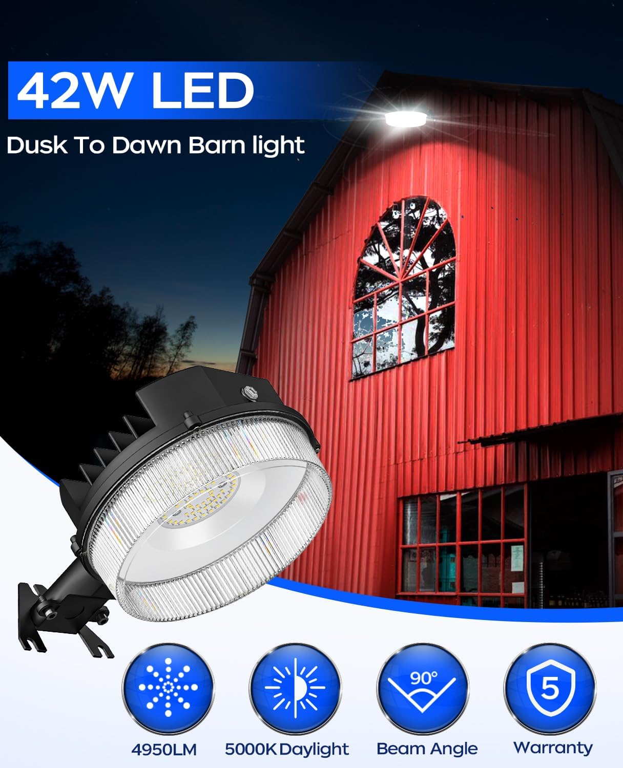 Energy-Efficient LED Wall Pack and Barn Light with Dusk to Dawn Sensor for Outdoor Lighting
