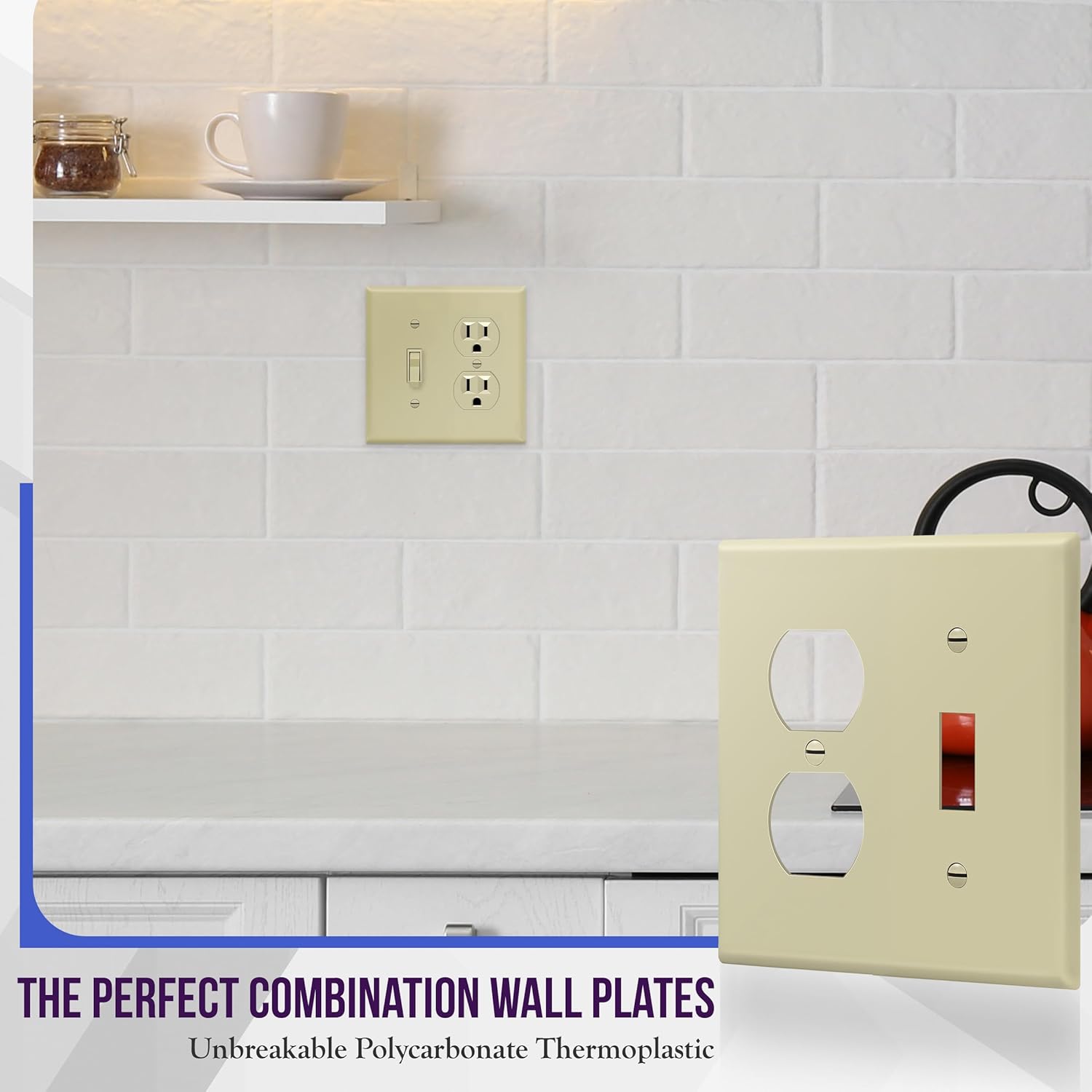 ENERLITES 2-Gang Toggle Light Switch & Duplex Outlet Wall Plate Cover, Ivory, UL Listed