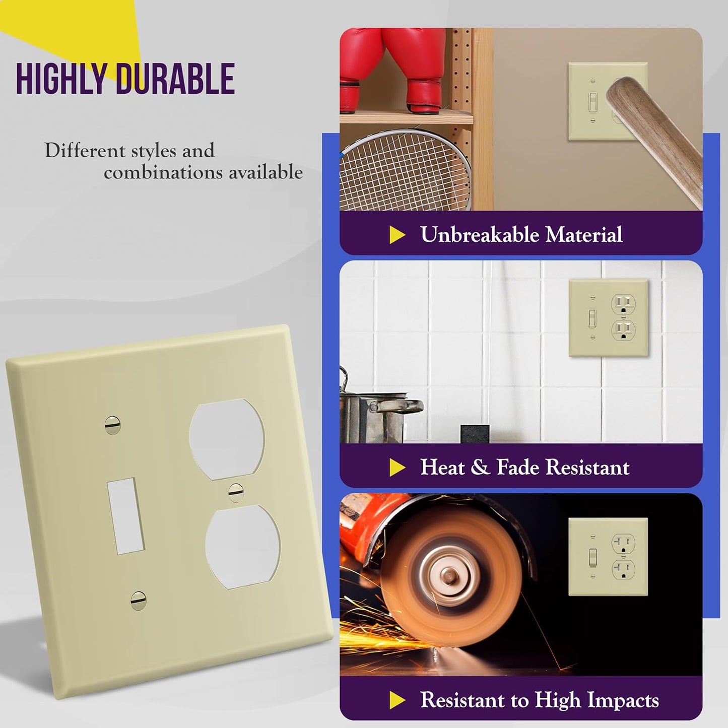 ENERLITES 2-Gang Toggle Light Switch & Duplex Outlet Wall Plate Cover, Ivory, UL Listed