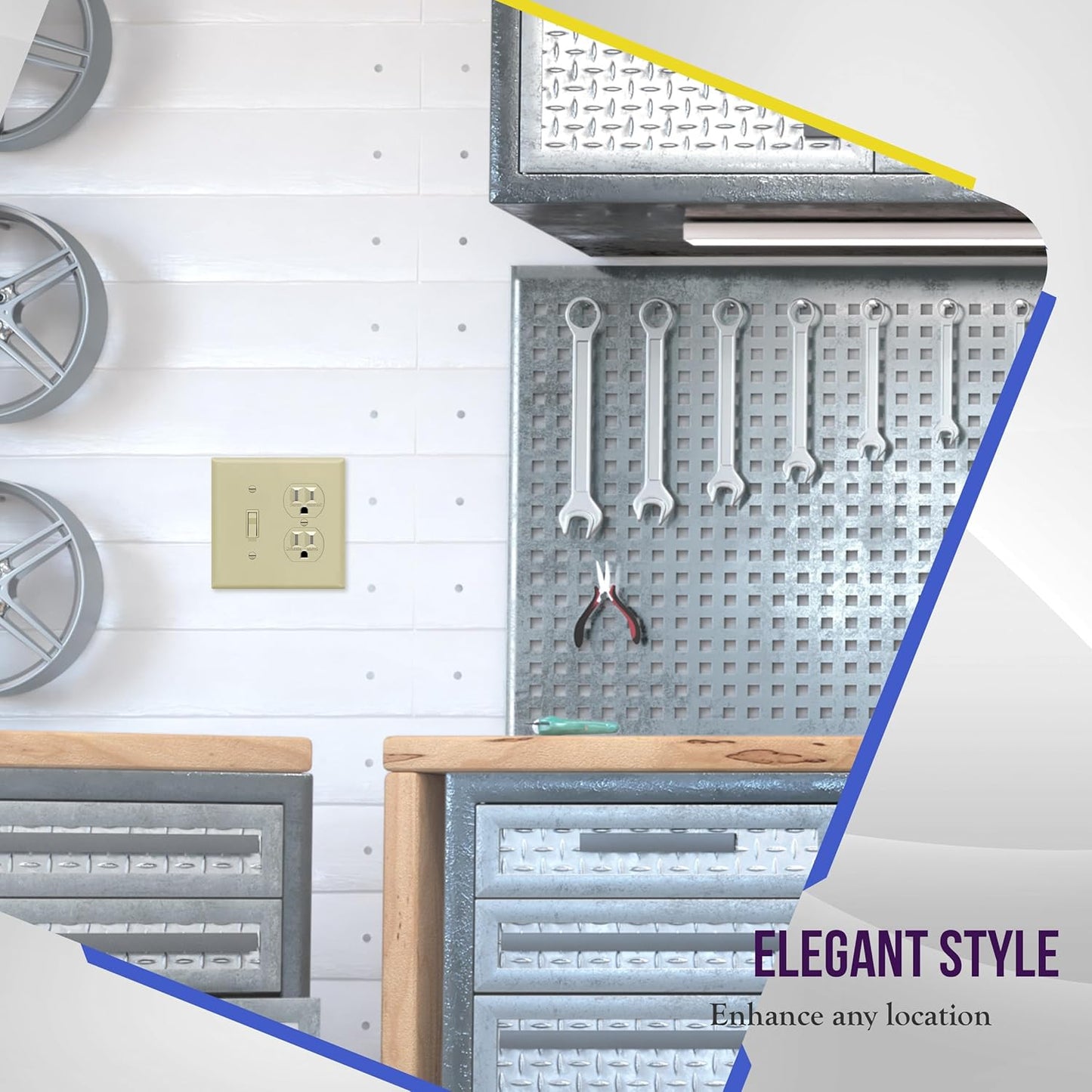 ENERLITES 2-Gang Toggle Light Switch & Duplex Outlet Wall Plate Cover, Ivory, UL Listed