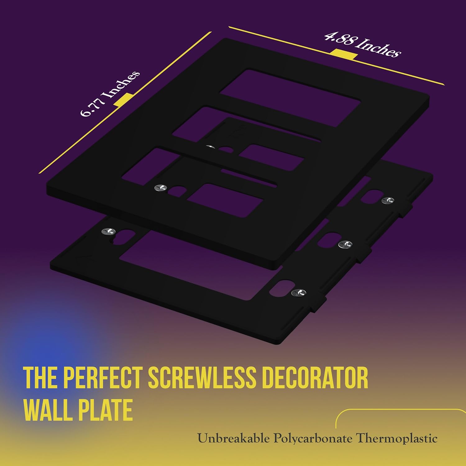 ENERLITES 3-Gang Screwless Decorator Wall Plate Outlet Covers, Child-Safe, Gloss Finish, 4.88" x 6.77", Unbreakable Black Polycarbonate Thermoplastic