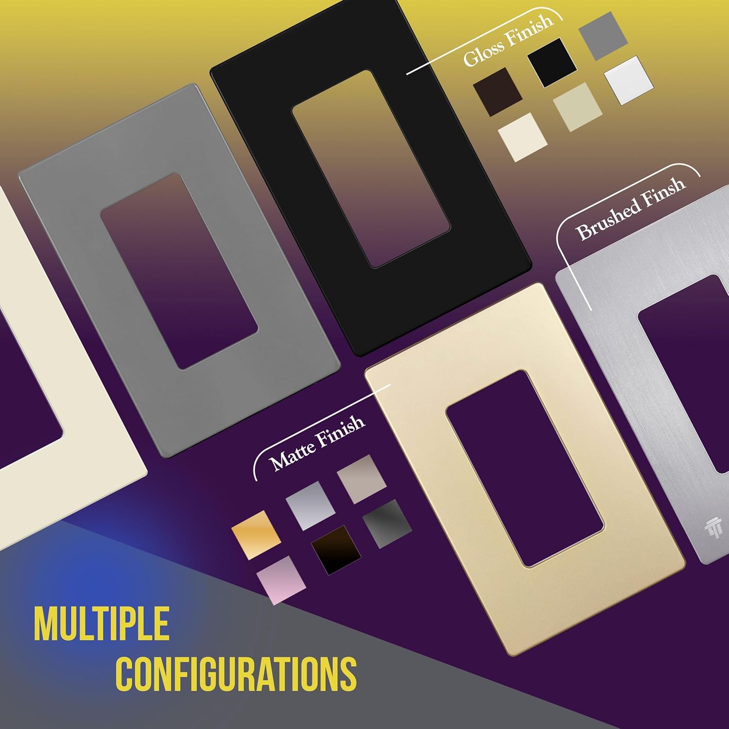 ENERLITES 3-Gang Screwless Decorator Wall Plate Outlet Covers, Child-Safe, Gloss Finish, 4.88" x 6.77", Unbreakable Black Polycarbonate Thermoplastic