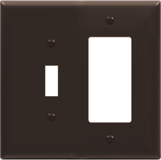 ENERLITES Double Switch Wall Plate, Mid-Size 2-Gang Toggle/Decorator Light Switch Plate, Polycarbonate Thermoplastic, Brown