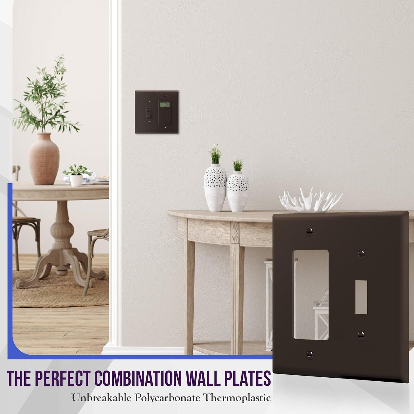 ENERLITES Double Switch Wall Plate, Mid-Size 2-Gang Toggle/Decorator Light Switch Plate, Polycarbonate Thermoplastic, Brown