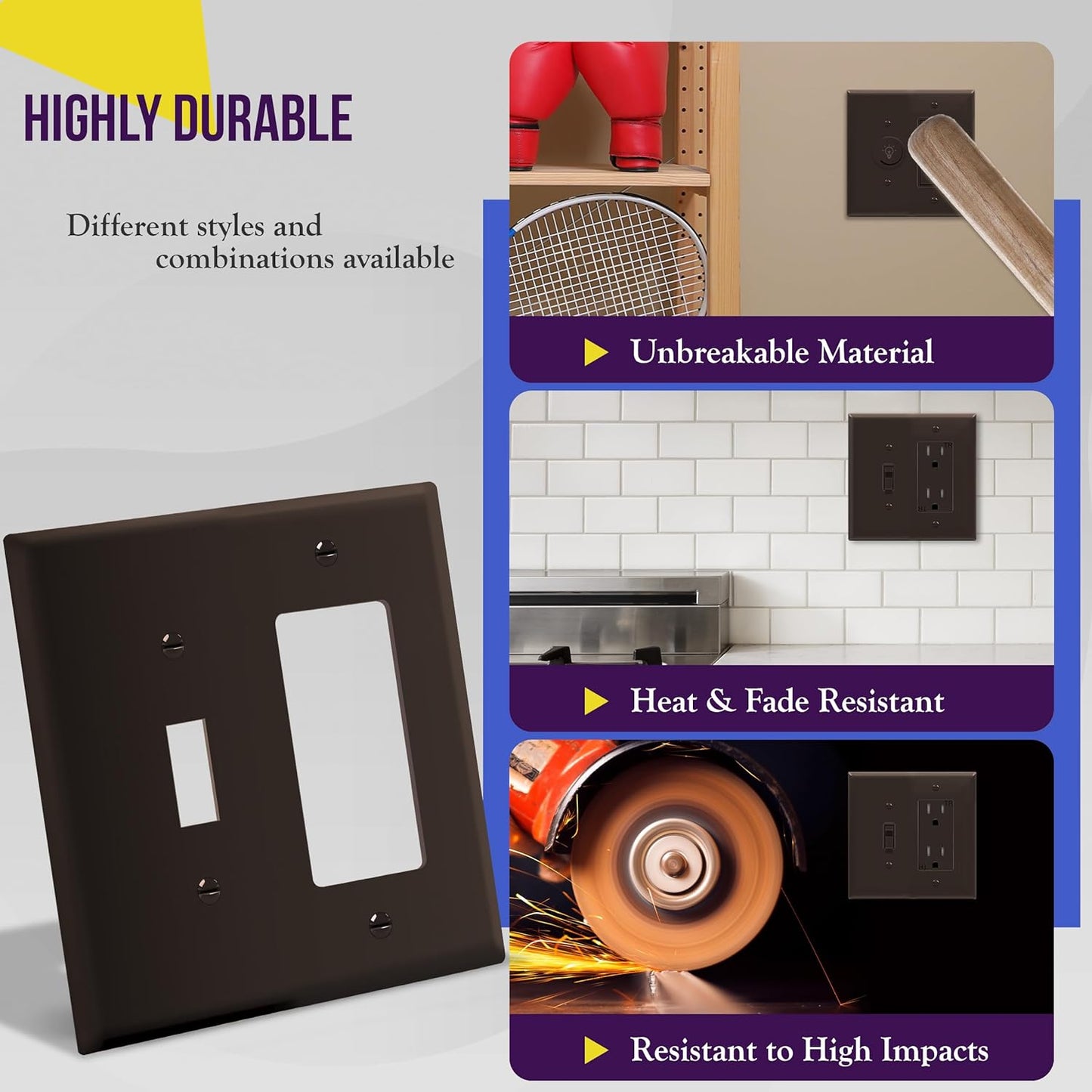 ENERLITES Double Switch Wall Plate, Mid-Size 2-Gang Toggle/Decorator Light Switch Plate, Polycarbonate Thermoplastic, Brown