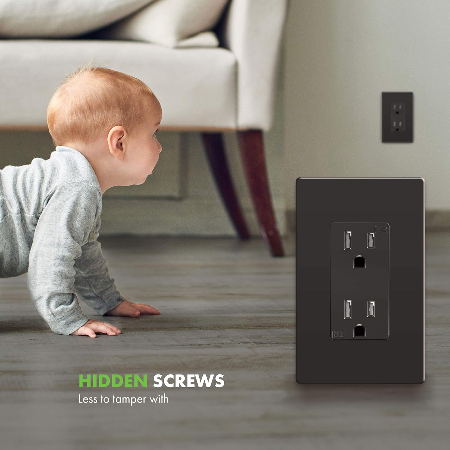 ENERLITES Elite Series 1-Gang Screwless Decorator Wall Plate Outlet Cover with Child Safety, Unbreakable Polycarbonate, Dark Bronze