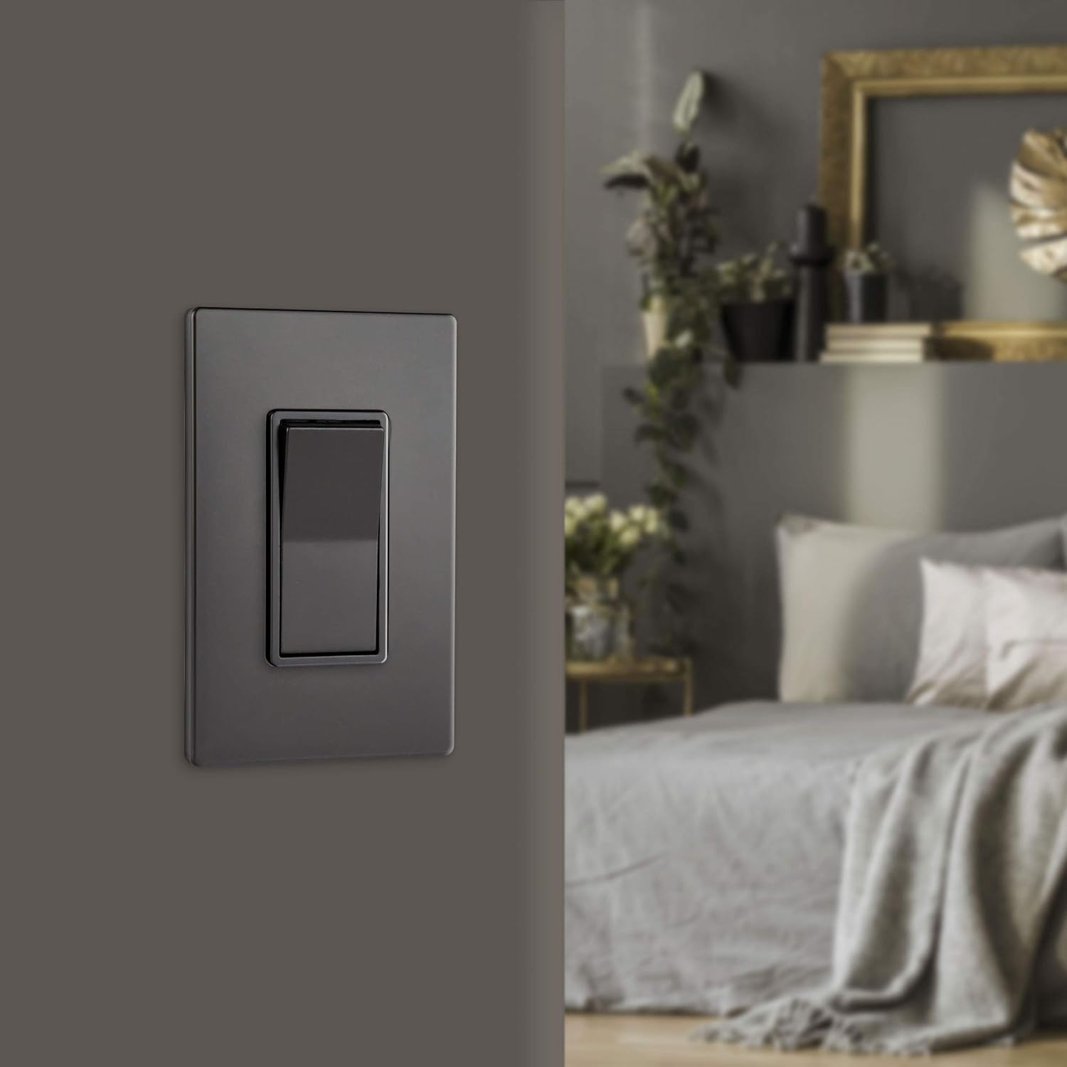 ENERLITES Elite Series 1-Gang Screwless Decorator Wall Plate Outlet Cover with Child Safety, Unbreakable Polycarbonate, Dark Bronze