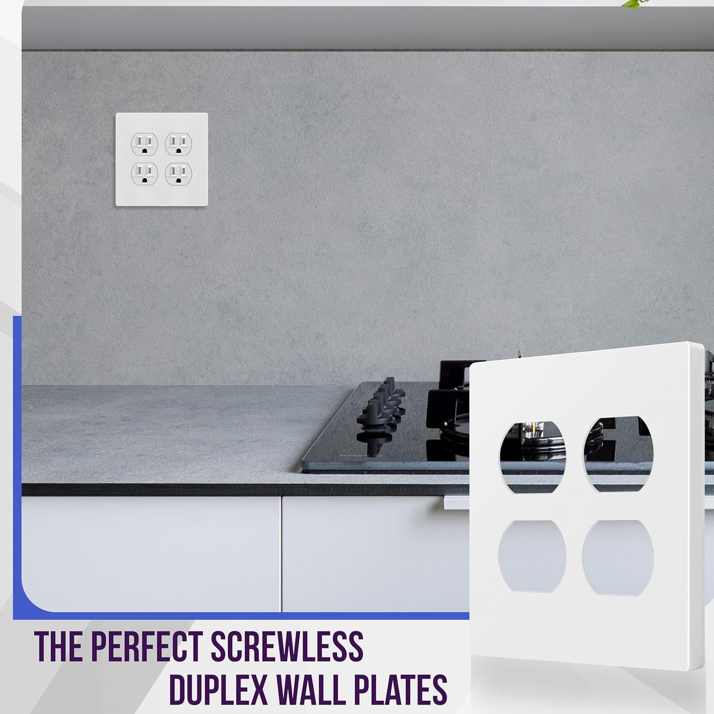 ENERLITES SI8822-W Screwless Duplex Wall Plate, Child Safe Outlet Cover, 2-Gang 4.68" x 4.73", Unbreakable Polycarbonate, Glossy White - UL Listed