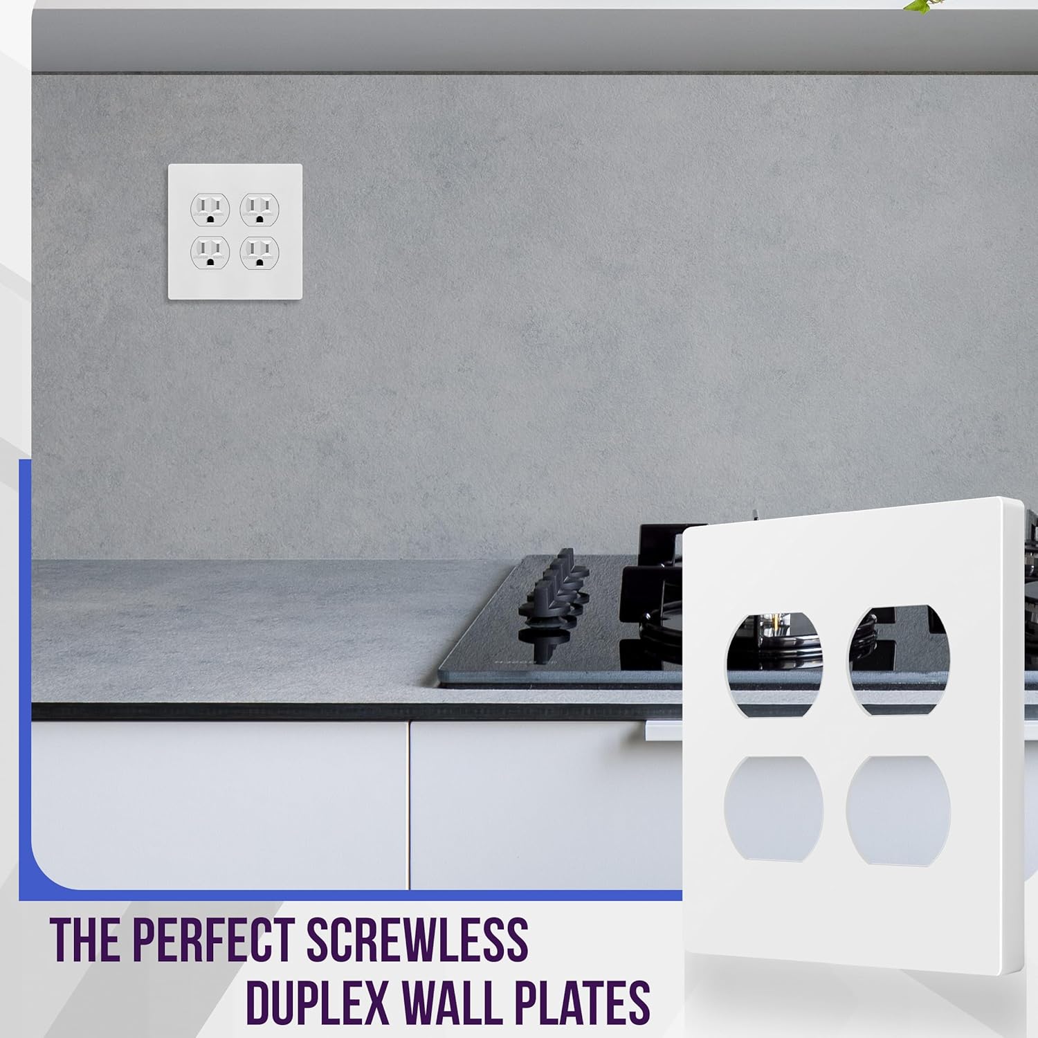 ENERLITES SI8822-W Screwless Duplex Wall Plate, Child Safe Outlet Cover, 2-Gang 4.68" x 4.73", Unbreakable Polycarbonate, Glossy White - UL Listed