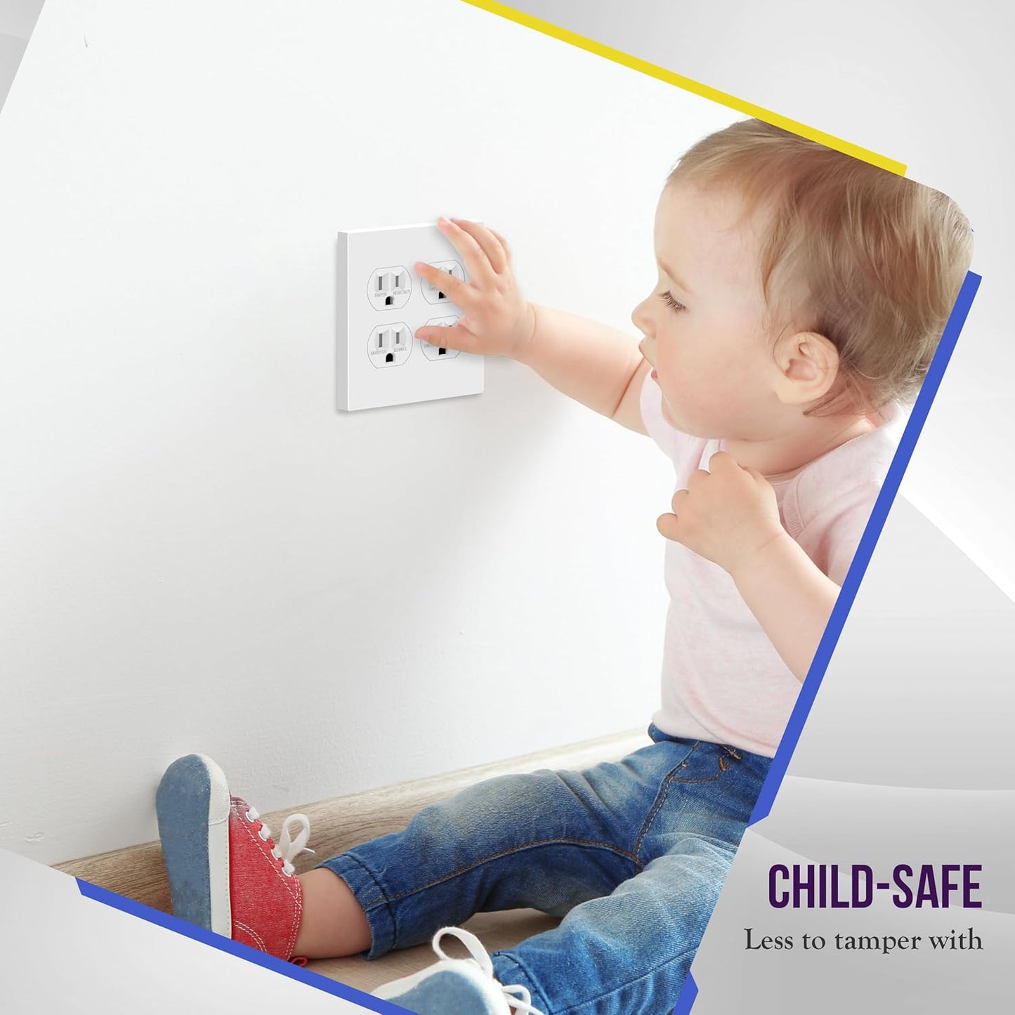 ENERLITES SI8822-W Screwless Duplex Wall Plate, Child Safe Outlet Cover, 2-Gang 4.68" x 4.73", Unbreakable Polycarbonate, Glossy White - UL Listed