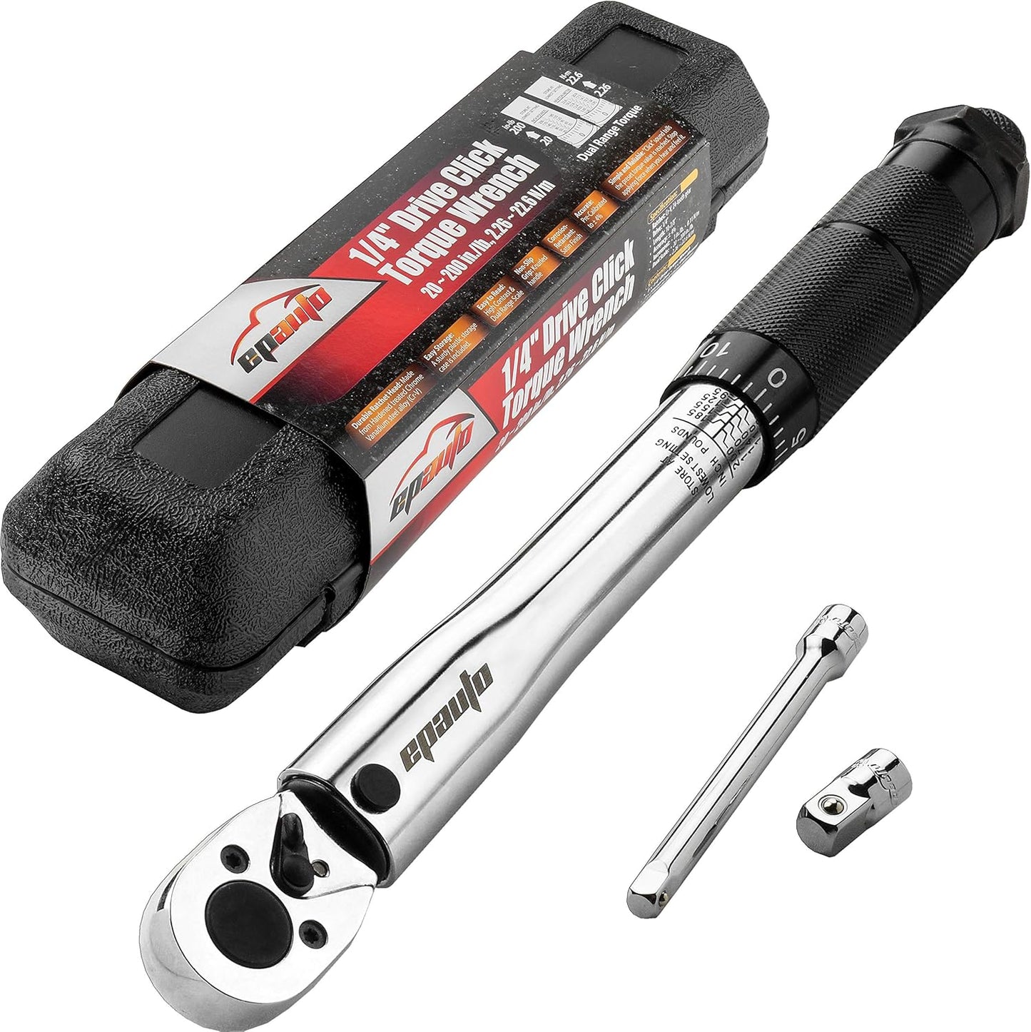 EPAuto 1/4-Inch Drive Click Torque Wrench for Precise Tightening (20-200 in.-lb. / 2.26 ~ 22.6 Nm)