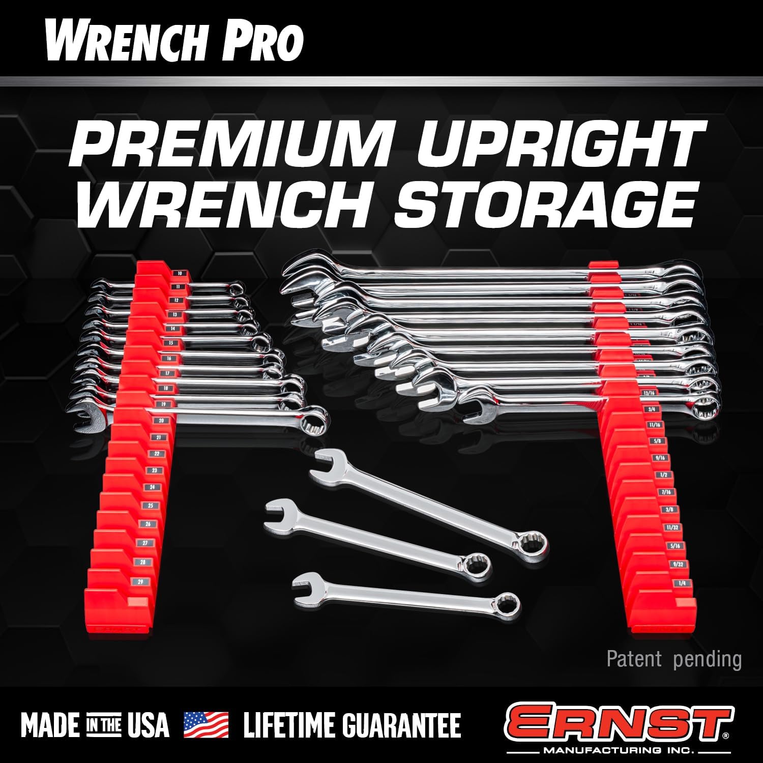 Ernst Manufacturing Wrench Pro Wrench Storage Rack for 20 Wrenches with Anti-Slip Cleats - Red - USA Made
