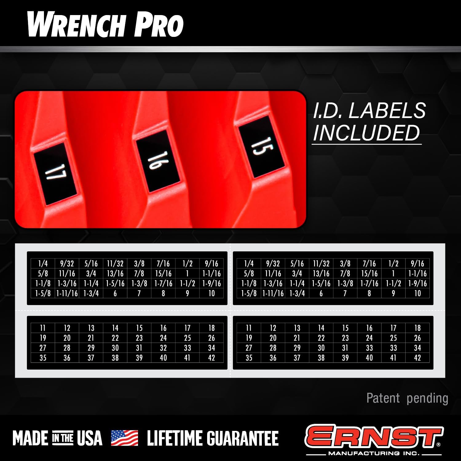 Ernst Manufacturing Wrench Pro Wrench Storage Rack for 20 Wrenches with Anti-Slip Cleats - Red - USA Made