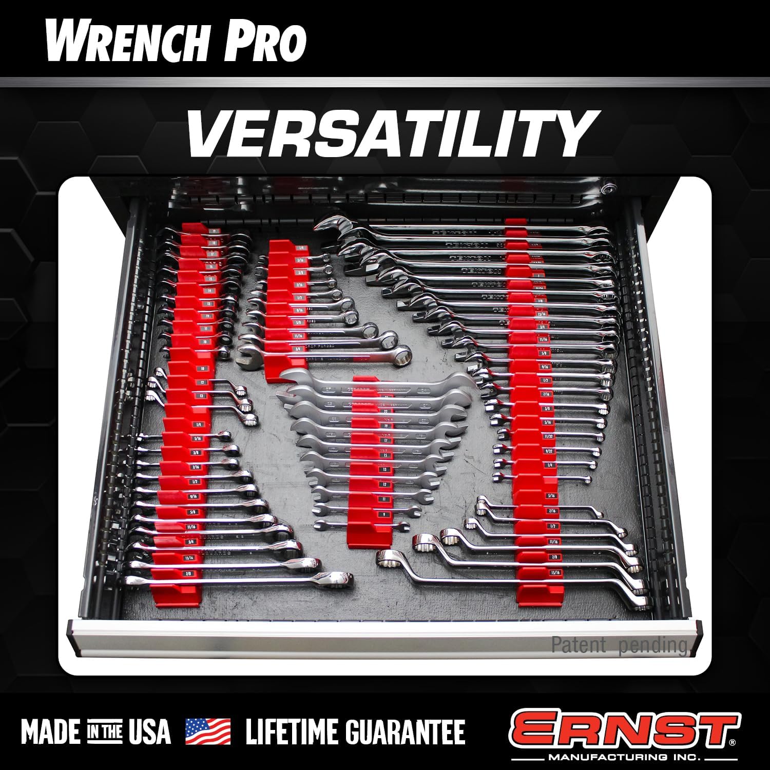 Ernst Manufacturing Wrench Pro Wrench Storage Rack for 20 Wrenches with Anti-Slip Cleats - Red - USA Made
