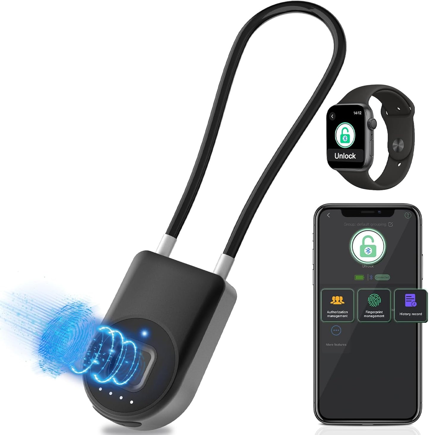 Eseesmart Long Shackle Fingerprint Cable Lock with APP Control - Waterproof Outdoor Padlock for Gym, Luggage, Cabinets - WildKart