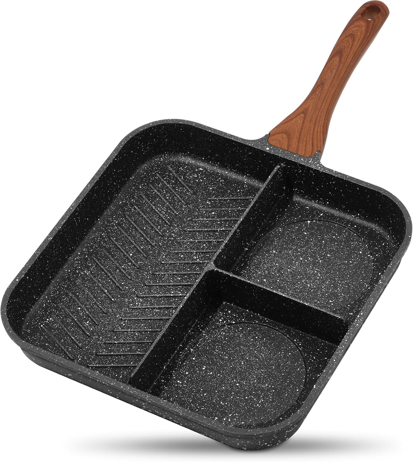 ESLITE LIFE 11" Nonstick Divided Grill Pan for Indoor Cooking - 3-In-1 Induction Breakfast Pan - Large Stove Top Griddle, PTFE & PFOA Free