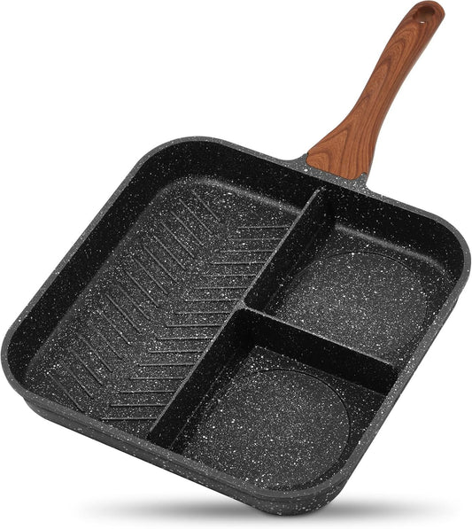 ESLITE LIFE 11" Nonstick Divided Grill Pan for Indoor Cooking - 3-In-1 Induction Breakfast Pan - Large Stove Top Griddle, PTFE & PFOA Free