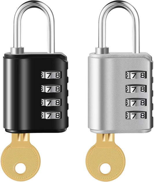 EUQINU 2 Pack Combination Padlock, 4 Digit Resettable Padlock with Keys, Combo Lock for School, Gym Locker, Employee Locker, Hasp Storage, Fence, Gate - WildKart