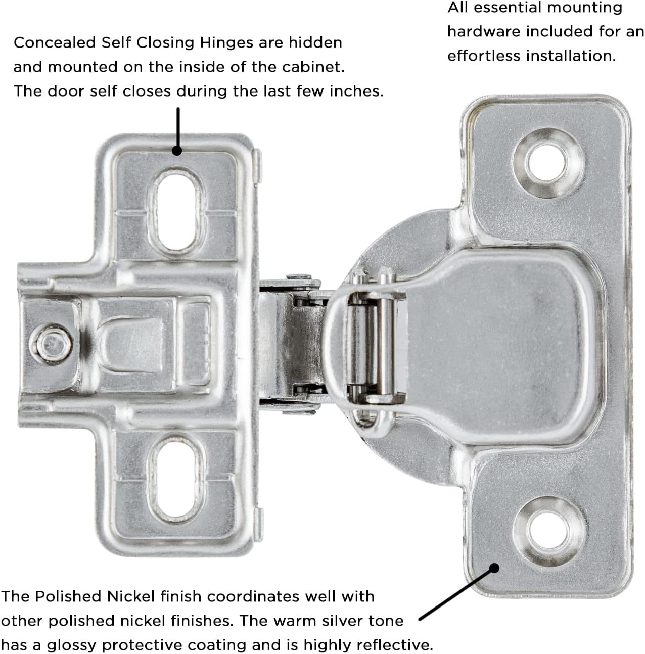 Euro Cabinet Concealed Hinge Self Closing 1/2 Inch Overlay Polished Nickel Finish - Easy Install Face Frame Design - WildKart