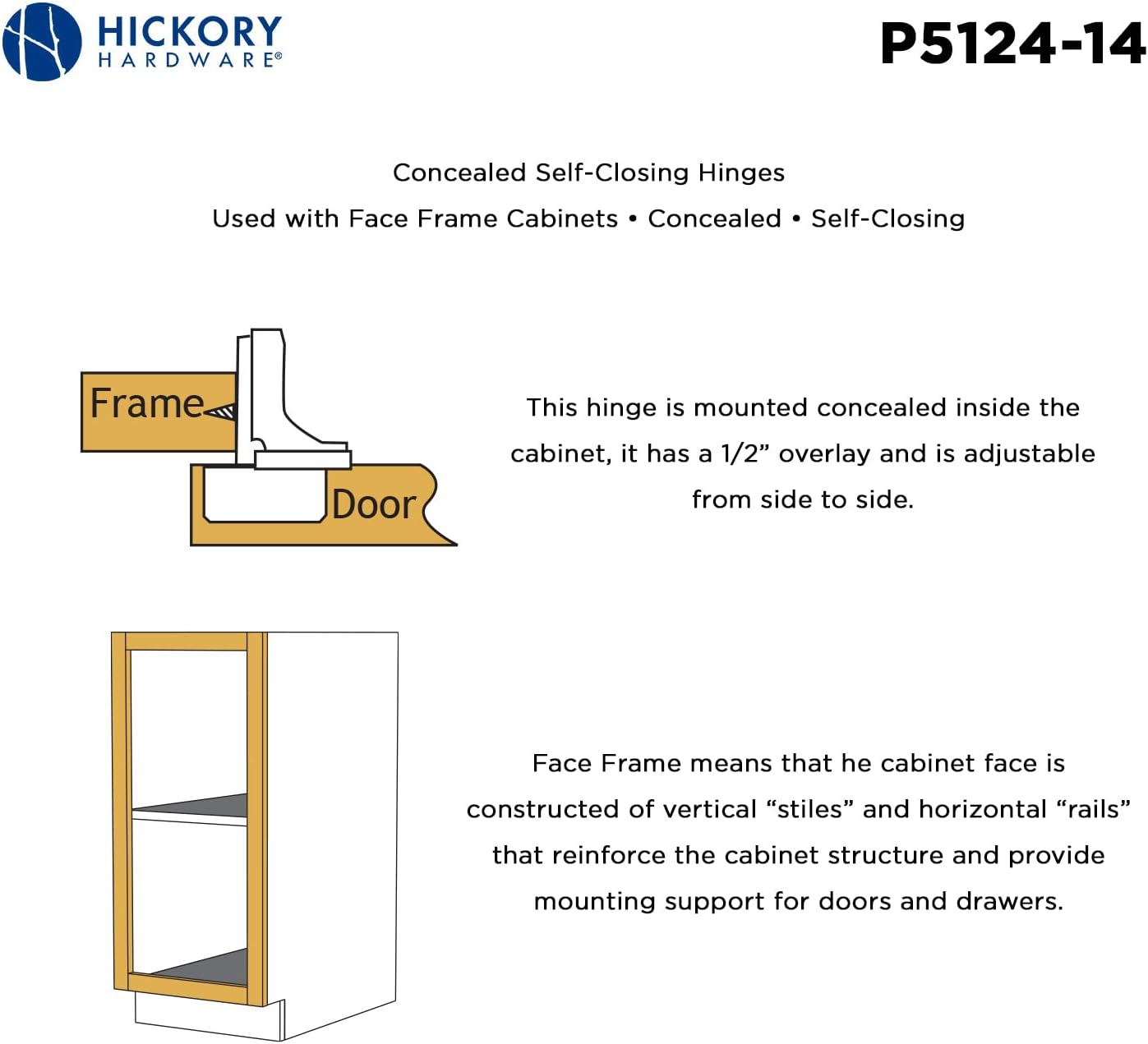 Euro Cabinet Concealed Hinge Self Closing 1/2 Inch Overlay Polished Nickel Finish - Easy Install Face Frame Design - WildKart