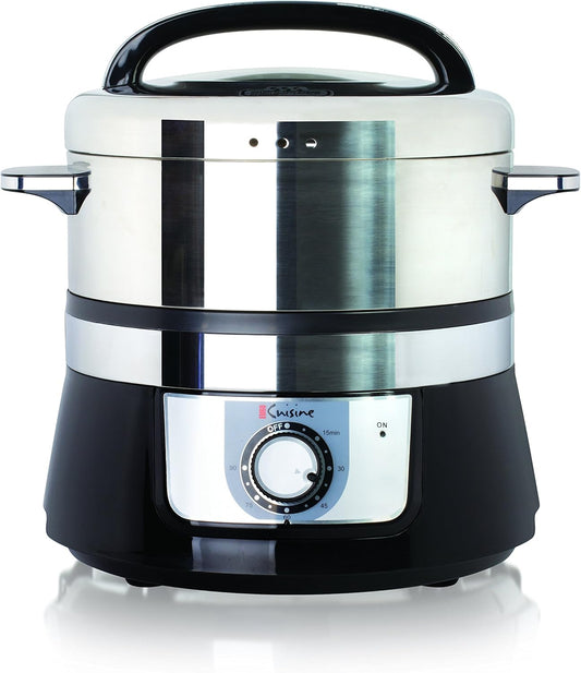 Euro Cuisine FS3200 Electric Food Steamer - Stainless Steel Vegetable Steamer & Cooker - Ideal for Healthy Cooking Fish, Veggies, Meat - Easy to Clean - 1200W