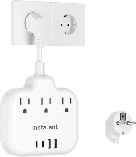 European Travel Plug Adapter with USB C, 3 Outlets & 4 USB Ports - Type E F Power Adapter for Italy, Spain, France, Portugal, Iceland, Germany - International US to Europe Plug Adapter