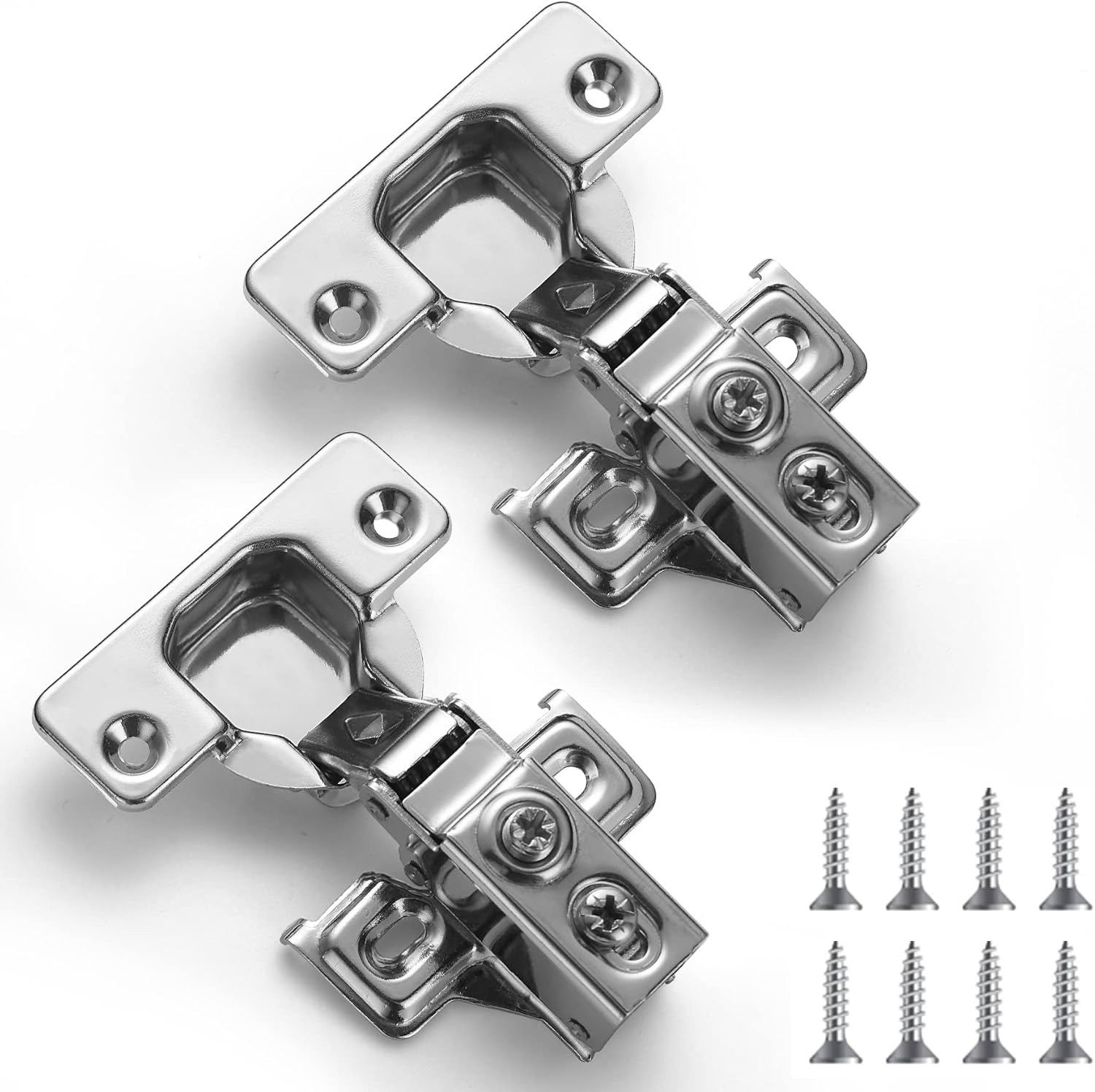 Evanda Stainless Steel Overlay Soft Close Cabinet Hinges 2 Pack - Self Closing Door Hinges for Kitchen Cabinets - 1/2 inch with Mounting Screws - 3 Way Adjustability