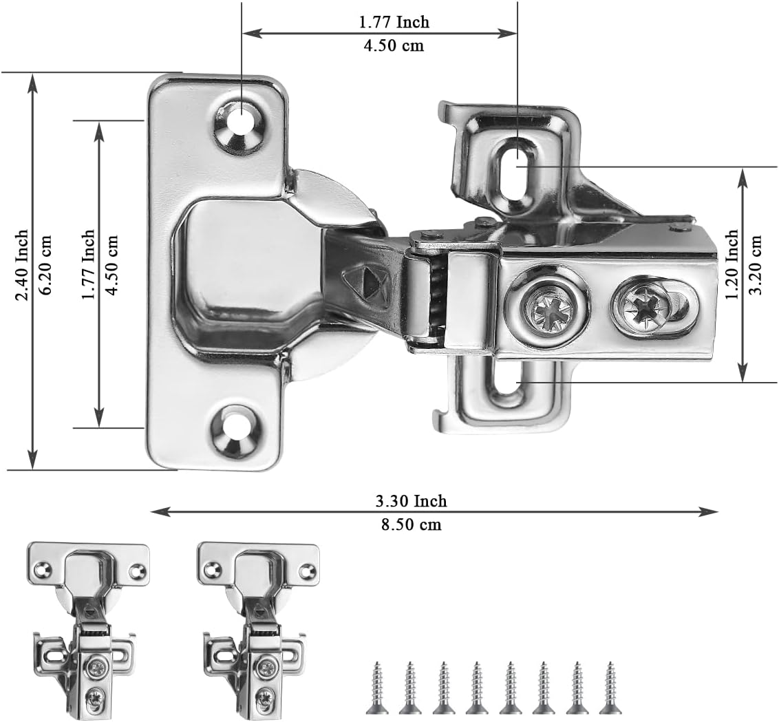 Evanda Stainless Steel Overlay Soft Close Cabinet Hinges 2 Pack - Self Closing Door Hinges for Kitchen Cabinets - 1/2 inch with Mounting Screws - 3 Way Adjustability