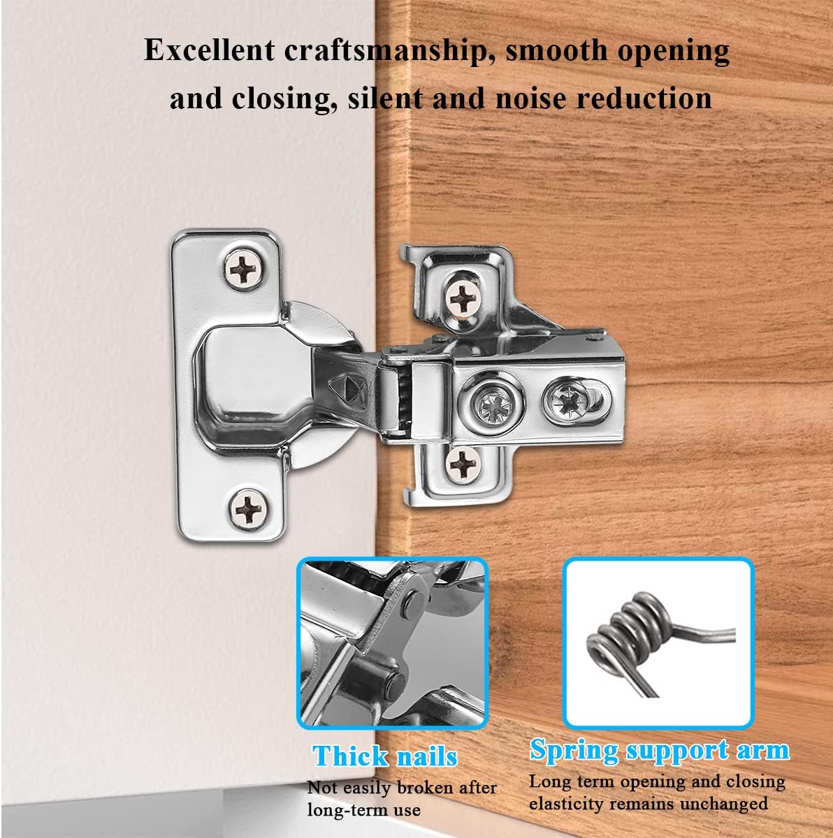 Evanda Stainless Steel Overlay Soft Close Cabinet Hinges 2 Pack - Self Closing Door Hinges for Kitchen Cabinets - 1/2 inch with Mounting Screws - 3 Way Adjustability