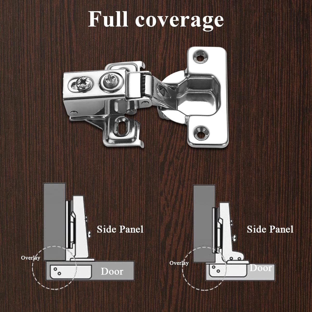 Evanda Stainless Steel Overlay Soft Close Cabinet Hinges 2 Pack - Self Closing Door Hinges for Kitchen Cabinets - 1/2 inch with Mounting Screws - 3 Way Adjustability