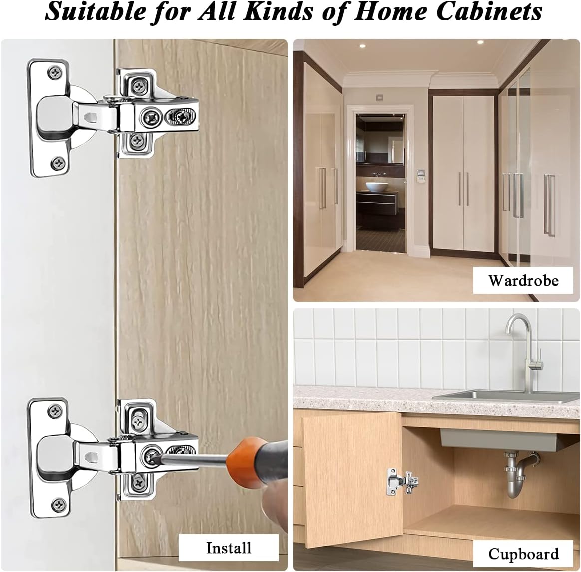 Evanda Stainless Steel Overlay Soft Close Cabinet Hinges 2 Pack - Self Closing Door Hinges for Kitchen Cabinets - 1/2 inch with Mounting Screws - 3 Way Adjustability