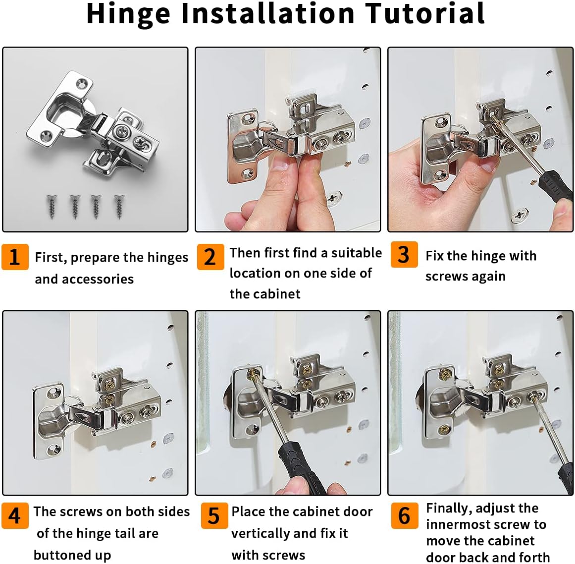 Evanda Stainless Steel Overlay Soft Close Cabinet Hinges 2 Pack - Self Closing Door Hinges for Kitchen Cabinets - 1/2 inch with Mounting Screws - 3 Way Adjustability