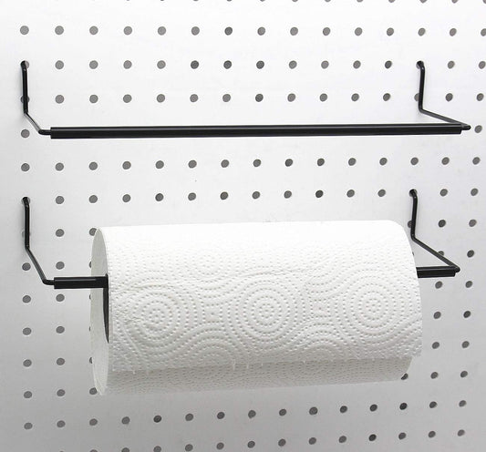 Extendable Paper Towel Holder for Pegboard - Set of 2 Black Hooks for Workshop, Garage, Kitchen, Laundry Room - Fits Standard Pegboards - Organization Accessory