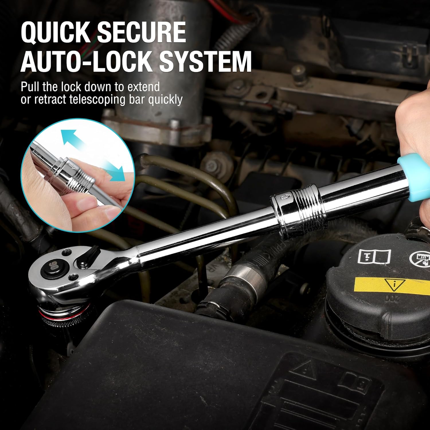 Extendable Ratchet Set with 90-Tooth Drive for Precision Tightening