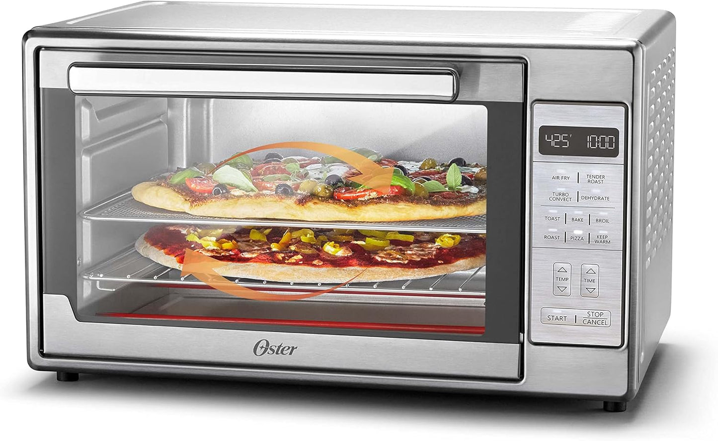 Extra-Large Oster Air Fryer Oven, 10-in-1 Functions, Fits 2 Pizzas, Stainless Steel, Ideal for Holiday Hosting
