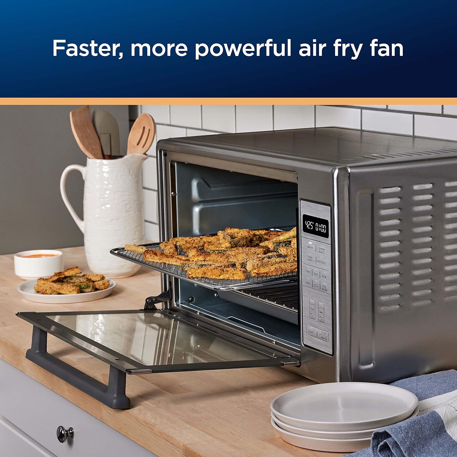 Extra-Large Oster Air Fryer Oven, 10-in-1 Functions, Fits 2 Pizzas, Stainless Steel, Ideal for Holiday Hosting