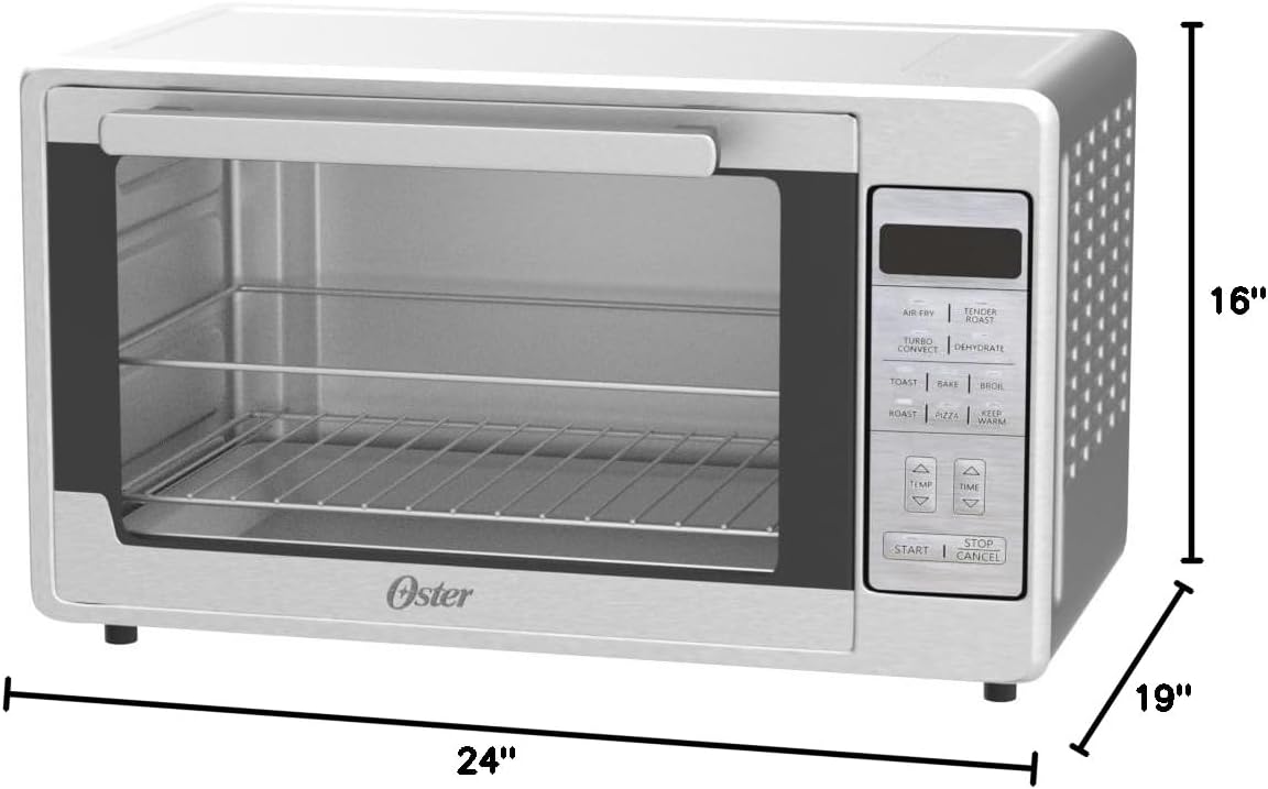 Extra-Large Oster Air Fryer Oven, 10-in-1 Functions, Fits 2 Pizzas, Stainless Steel, Ideal for Holiday Hosting